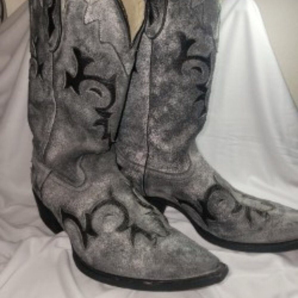 JB Dillon Reserve Gray Cowboy Boots Size 8D “J” Toe w/ Black Inlay